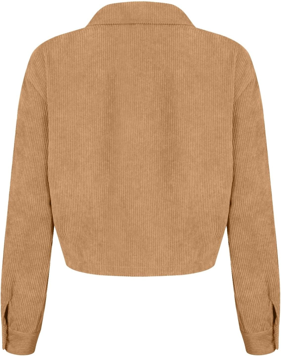 image:imageCorduroy Shacket Women Cropped Button Down Shirts Jacket Casual Fall Long Sleeve Crop Tops Bomber Jacket with PocketsX004khaki