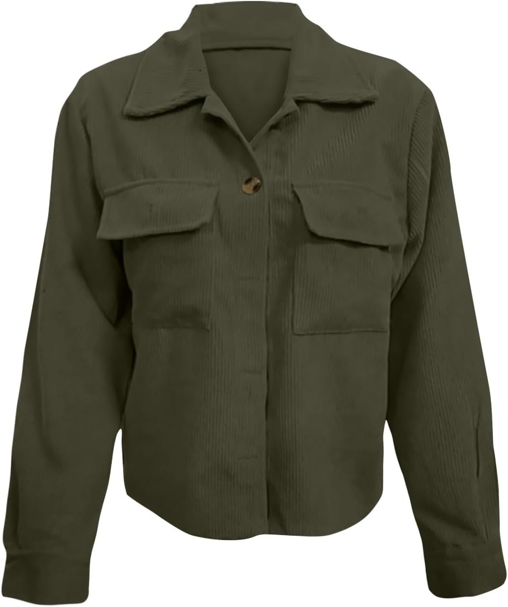 image:imageCorduroy Shacket Women Cropped Button Down Shirts Jacket Casual Fall Long Sleeve Crop Tops Bomber Jacket with PocketsX006army Green