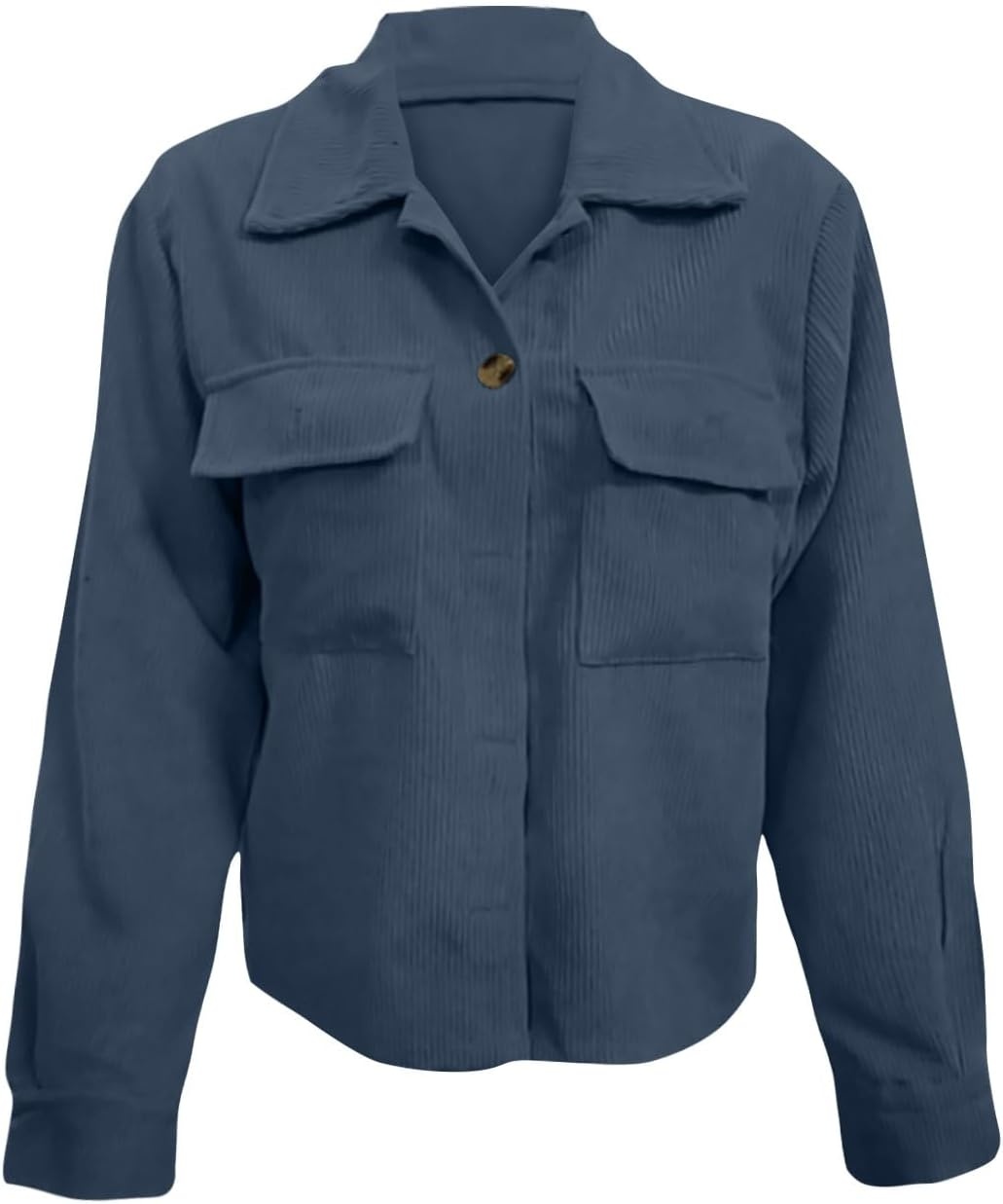 image:imageCorduroy Shacket Women Cropped Button Down Shirts Jacket Casual Fall Long Sleeve Crop Tops Bomber Jacket with PocketsX007dark Blue