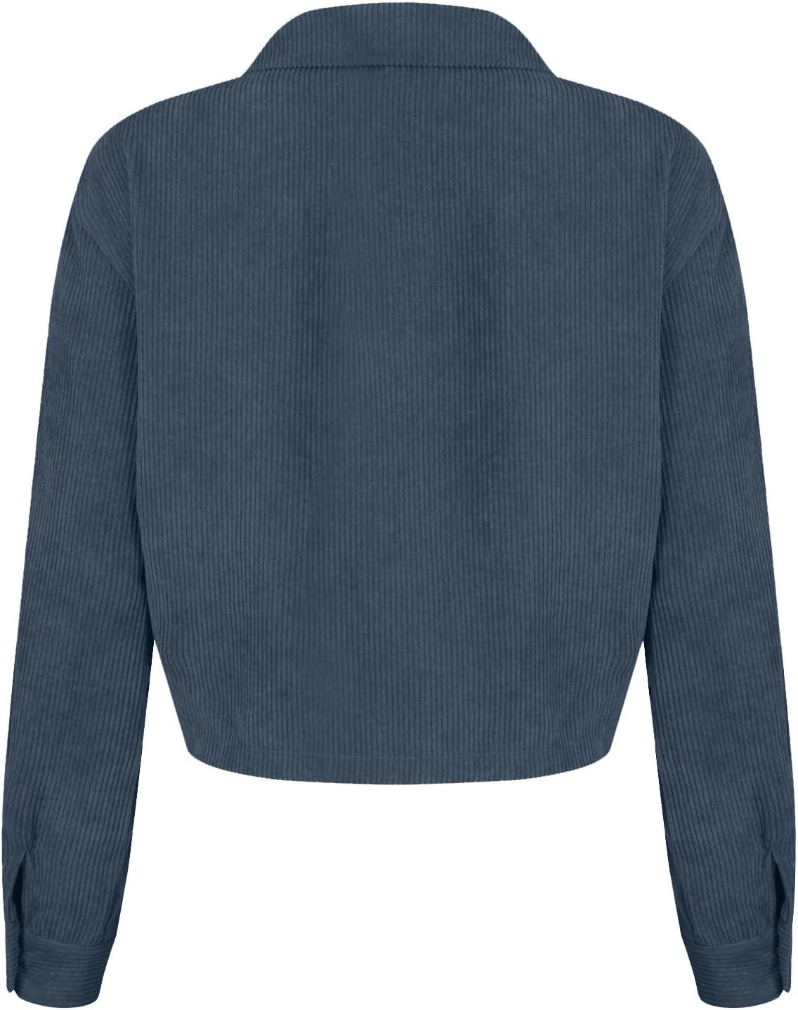 image:imageCorduroy Shacket Women Cropped Button Down Shirts Jacket Casual Fall Long Sleeve Crop Tops Bomber Jacket with PocketsX007dark Blue