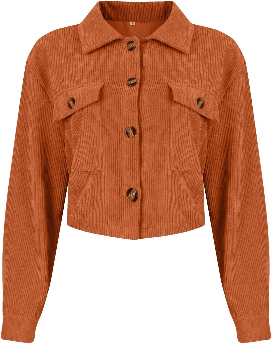 image:imageCorduroy Shacket Women Cropped Button Down Shirts Jacket Casual Fall Long Sleeve Crop Tops Bomber Jacket with PocketsX008orange