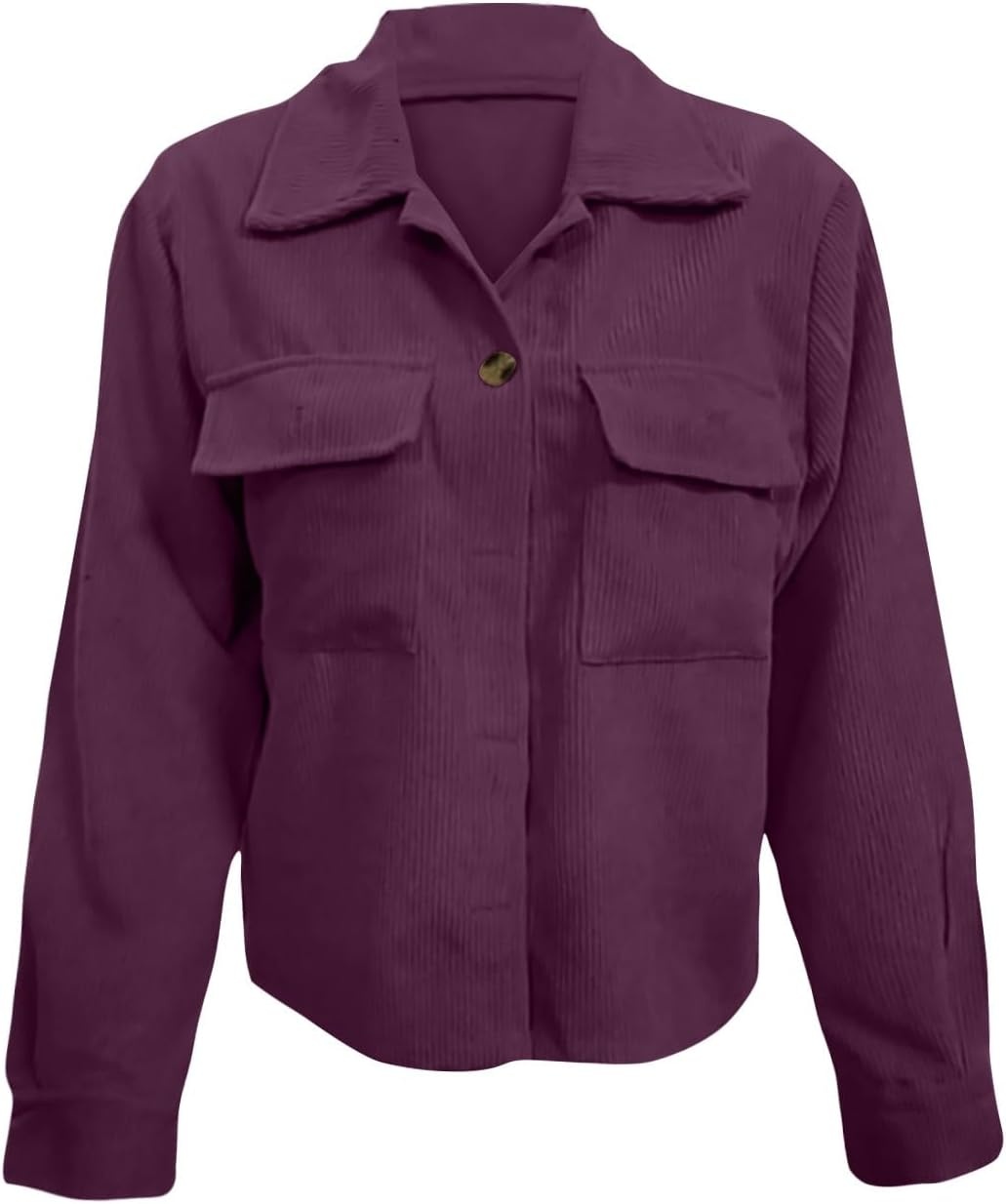 image:imageCorduroy Shacket Women Cropped Button Down Shirts Jacket Casual Fall Long Sleeve Crop Tops Bomber Jacket with PocketsX010purple