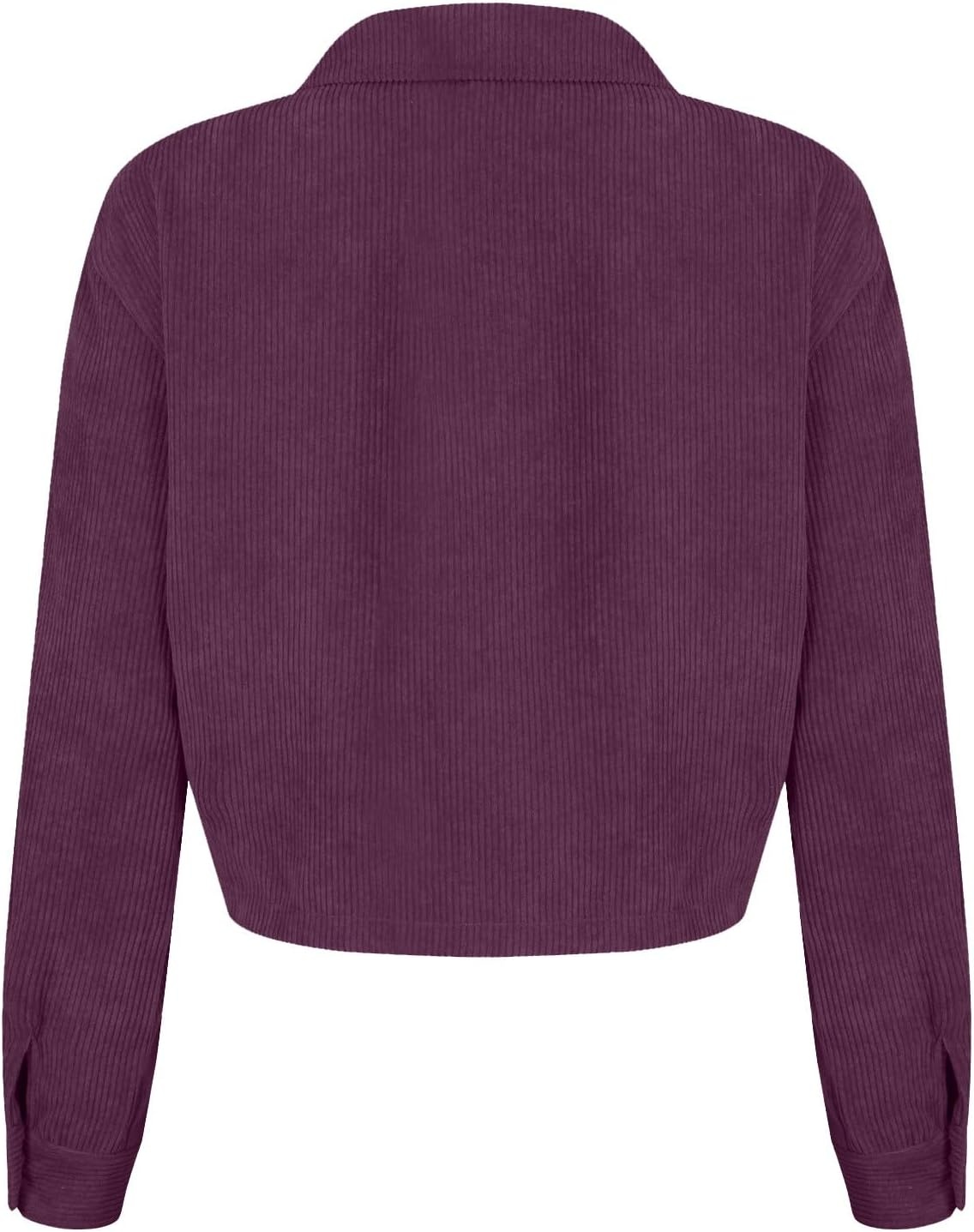 image:imageCorduroy Shacket Women Cropped Button Down Shirts Jacket Casual Fall Long Sleeve Crop Tops Bomber Jacket with PocketsX010purple
