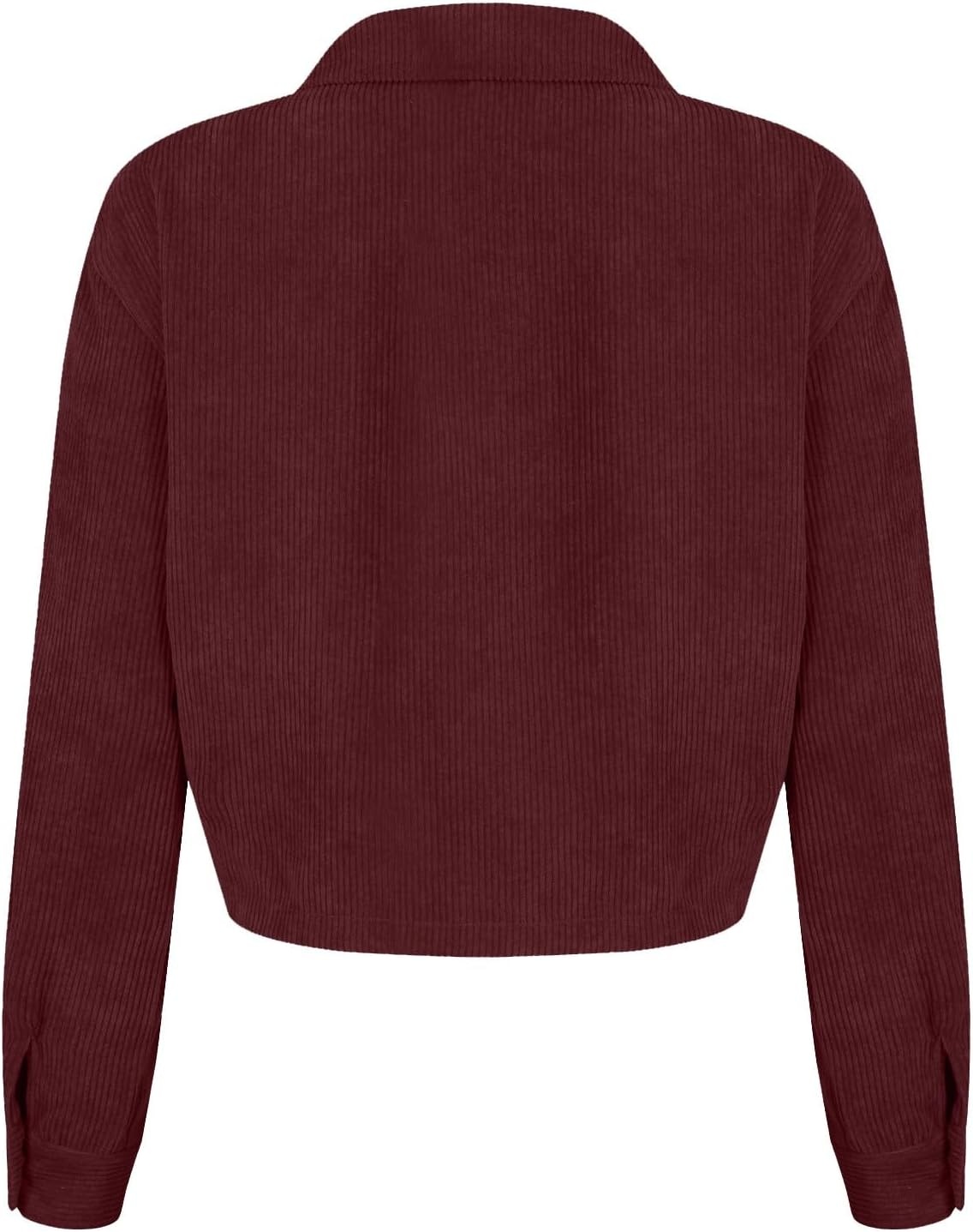 image:imageCorduroy Shacket Women Cropped Button Down Shirts Jacket Casual Fall Long Sleeve Crop Tops Bomber Jacket with PocketsX011wine