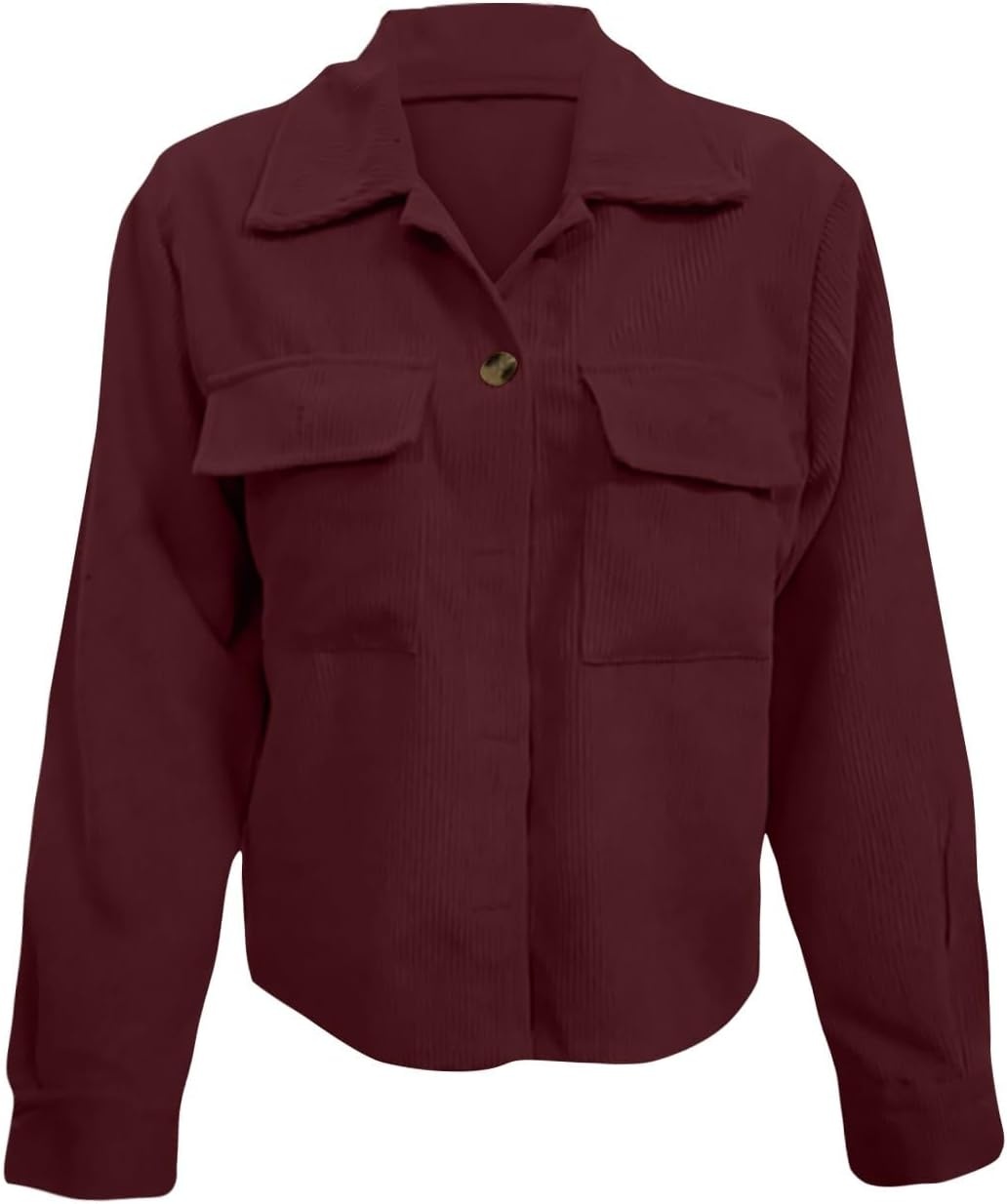 image:imageCorduroy Shacket Women Cropped Button Down Shirts Jacket Casual Fall Long Sleeve Crop Tops Bomber Jacket with PocketsX011wine