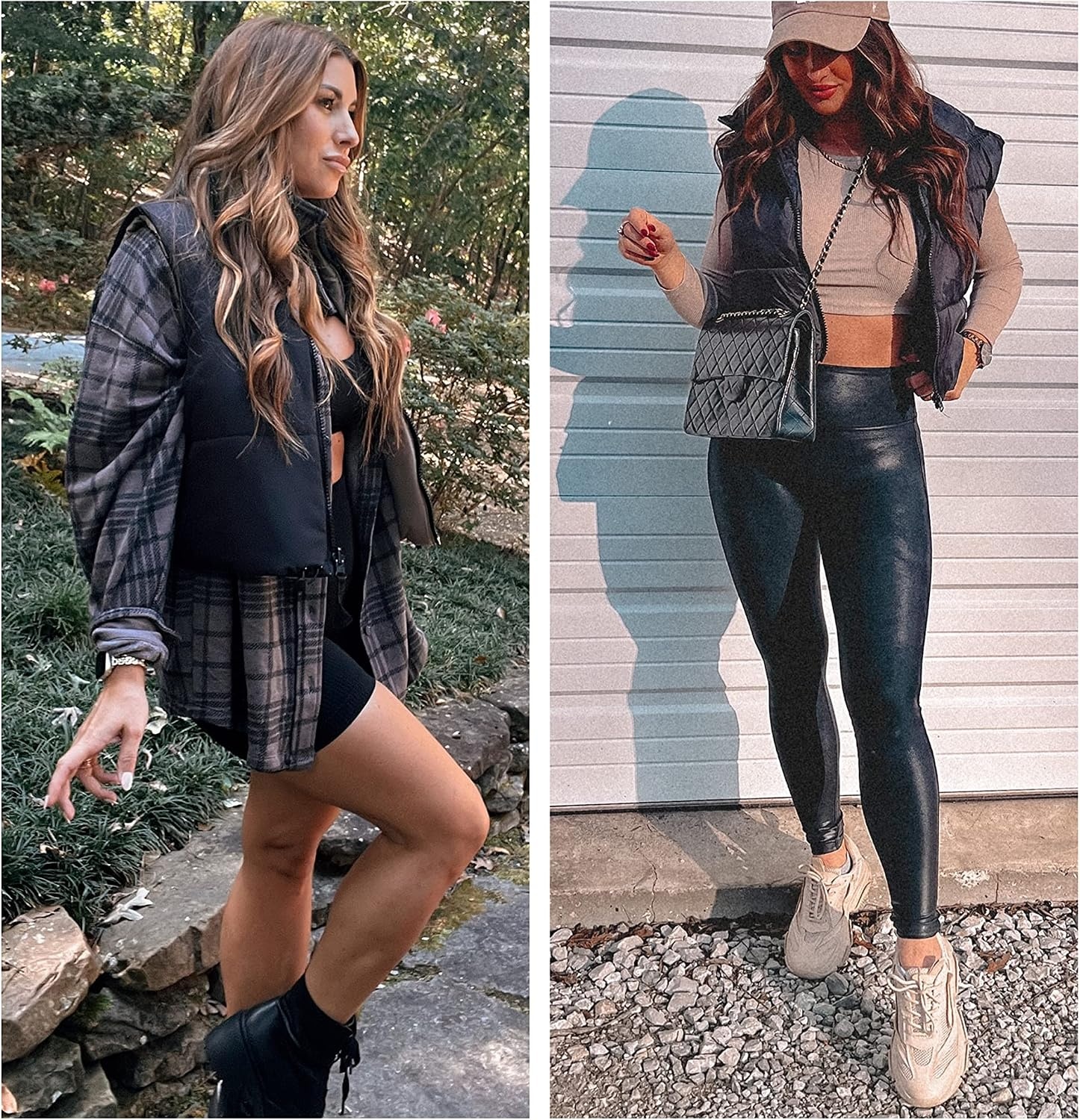 image:imageCropped Puffer Vest Women Zip Up Stand Collar Sleeveless Padded Crop Puffy VestsBlack