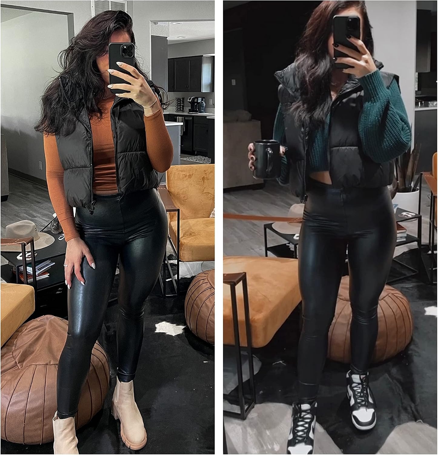image:imageCropped Puffer Vest Women Zip Up Stand Collar Sleeveless Padded Crop Puffy VestsBlack