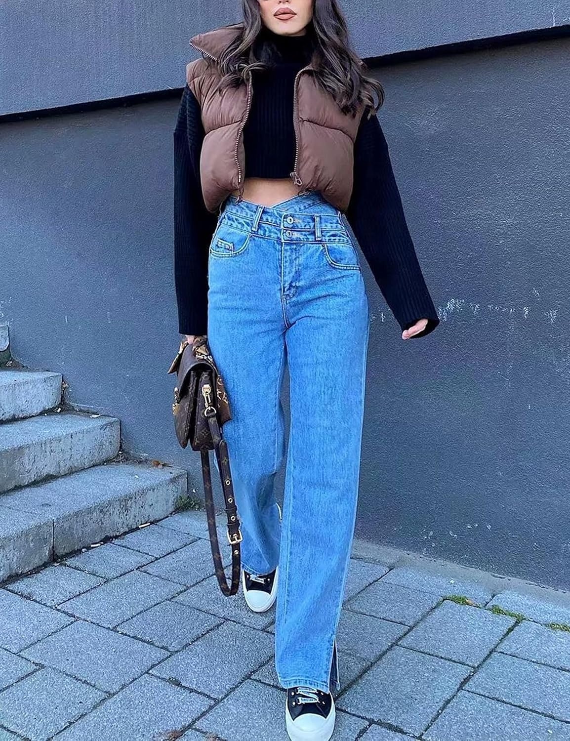 image:imageCropped Puffer Vest Women Zip Up Stand Collar Sleeveless Padded Crop Puffy VestsBrown