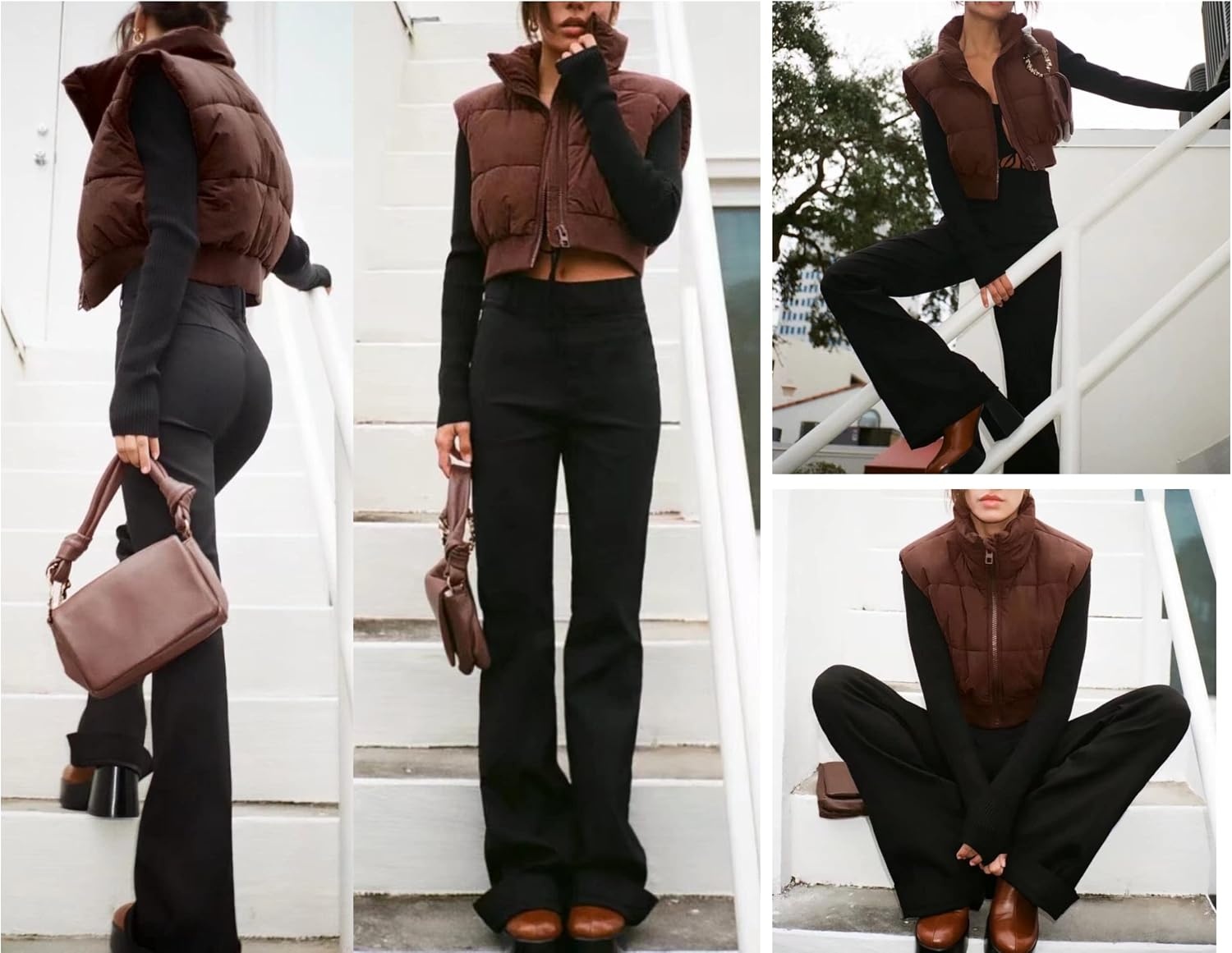 image:imageCropped Puffer Vest Women Zip Up Stand Collar Sleeveless Padded Crop Puffy VestsBurgundy