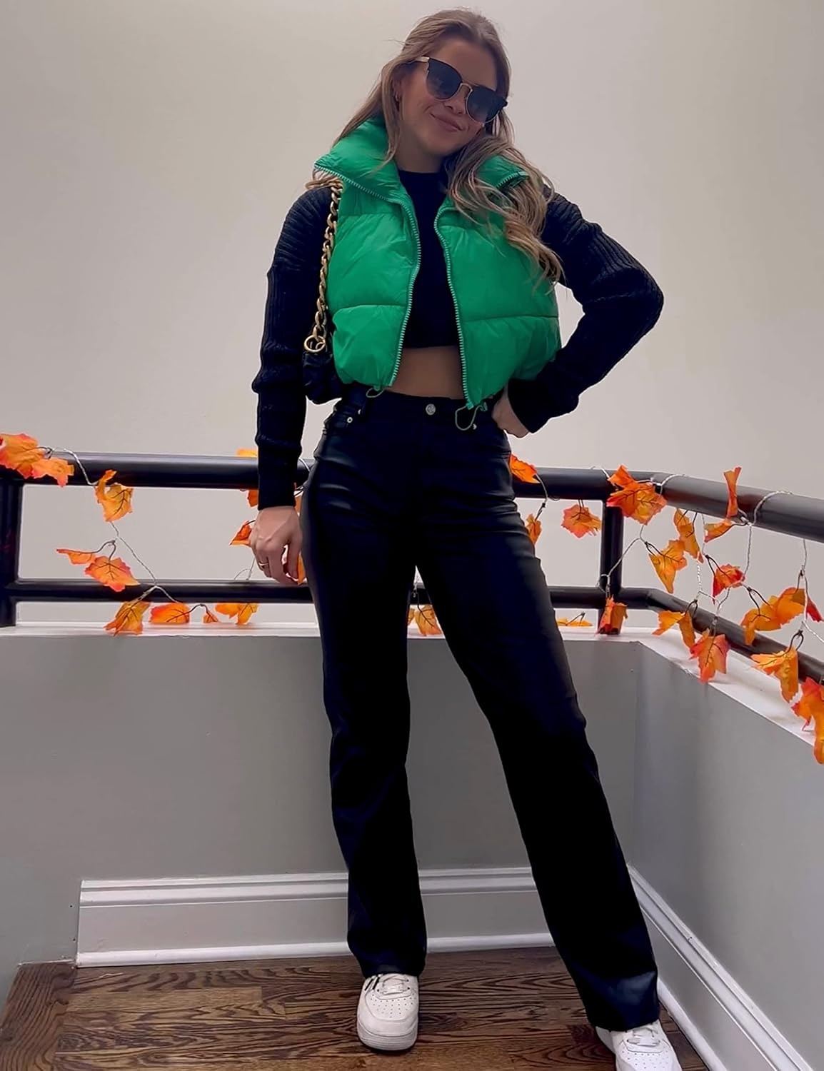 image:imageCropped Puffer Vest Women Zip Up Stand Collar Sleeveless Padded Crop Puffy VestsGreen