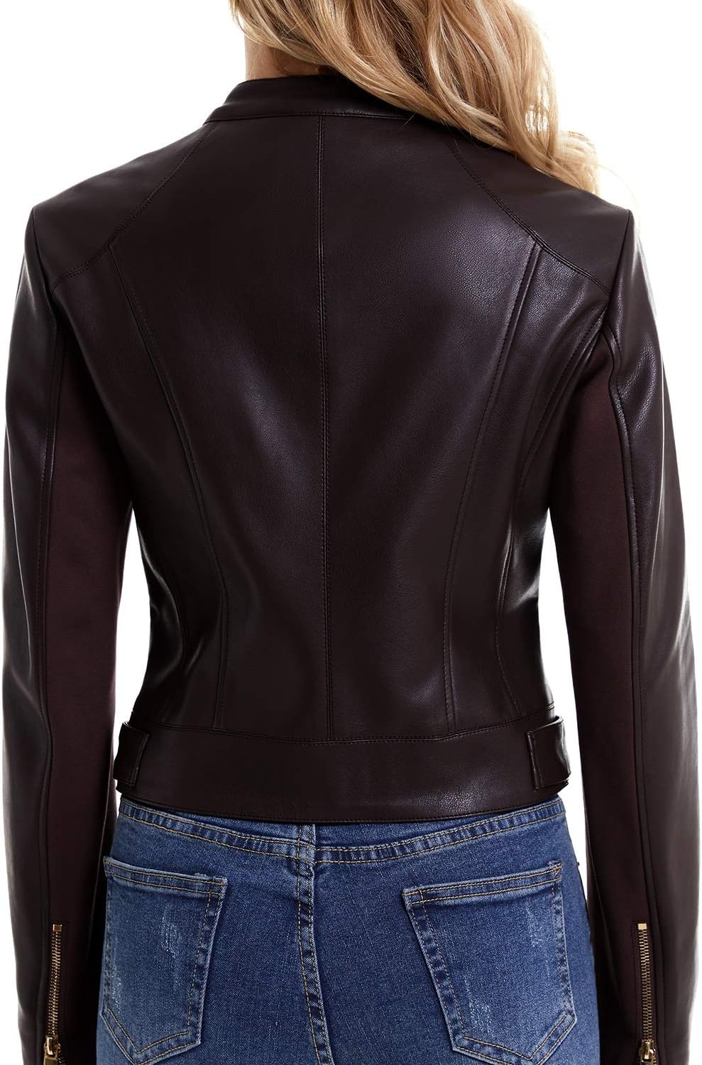 image:imageDIASHINY Faux Leather Jacket Women Cropped Motorcycle Biker Outwear Pu LeatherStretchStand Snap CollarZipper PocketsSlim Bodycon FitCasual DailyWomen Fashion Moto Bomber JacketBlack 048