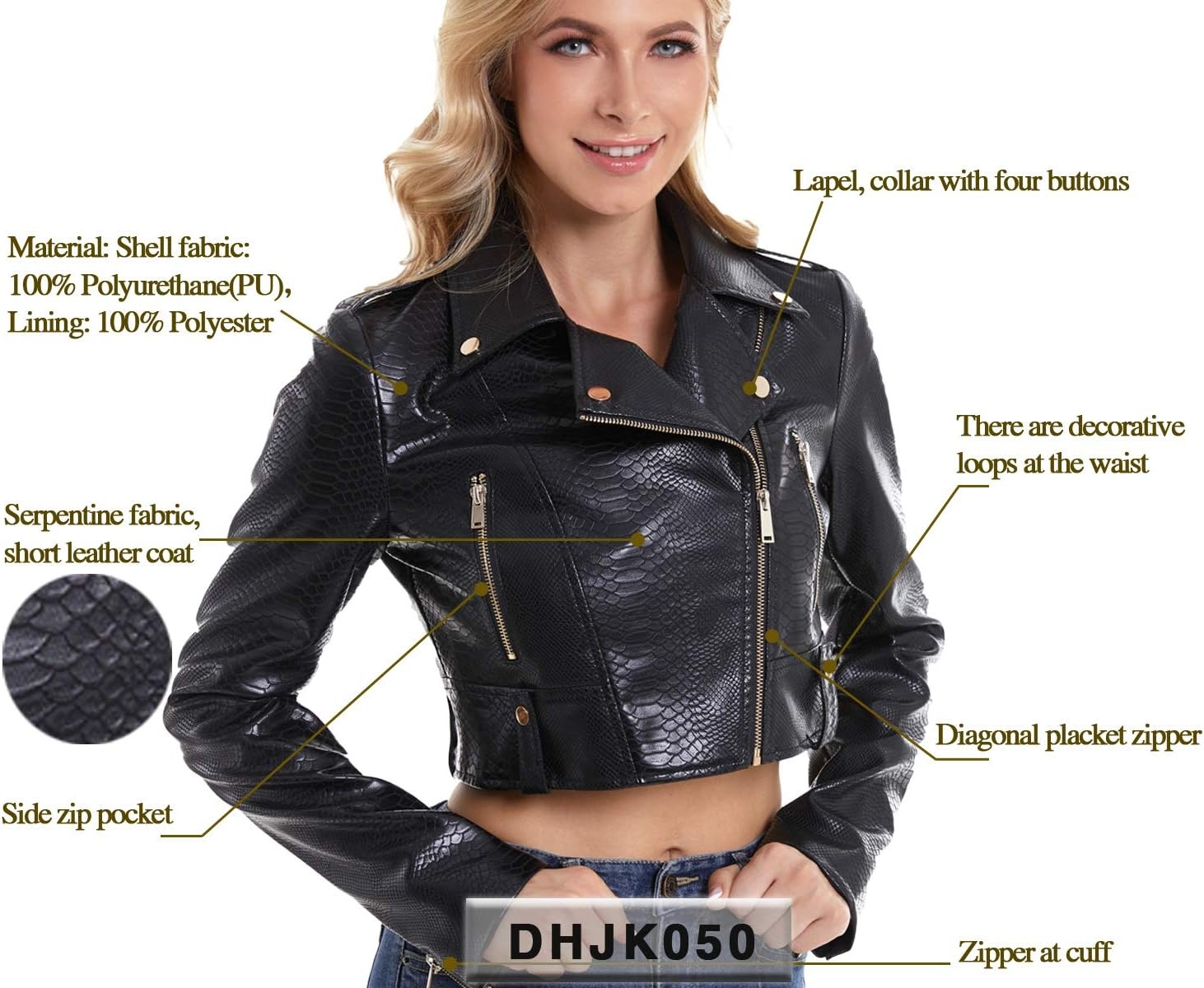 image:imageDIASHINY Women Faux Leather Jacket Slim Belted PU Moto Coat Pu Faux Leather Notch Lapel Asymmetrical Zipper Adjustable Belt Slim Fit Casual Party Women Cropped Biker Jacket050 Black