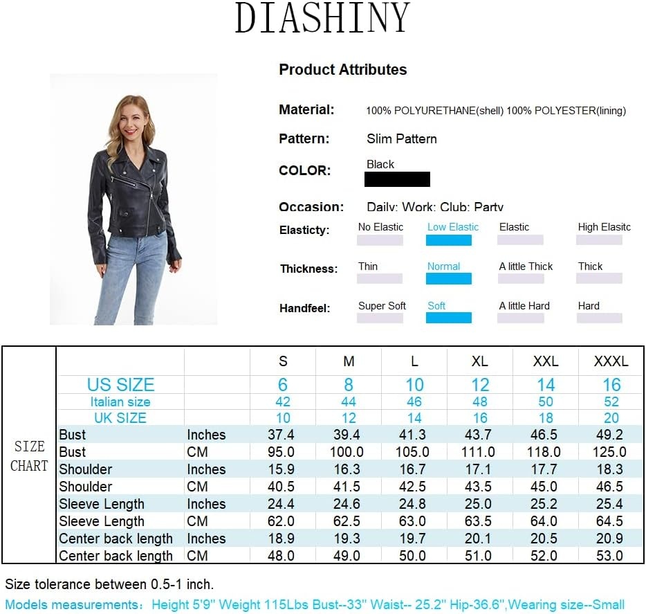 image:imageDIASHINY Women Faux Leather Jacket Slim Belted PU Moto Coat Pu Faux Leather Notch Lapel Asymmetrical Zipper Adjustable Belt Slim Fit Casual Party Women Cropped Biker Jacket013 Black