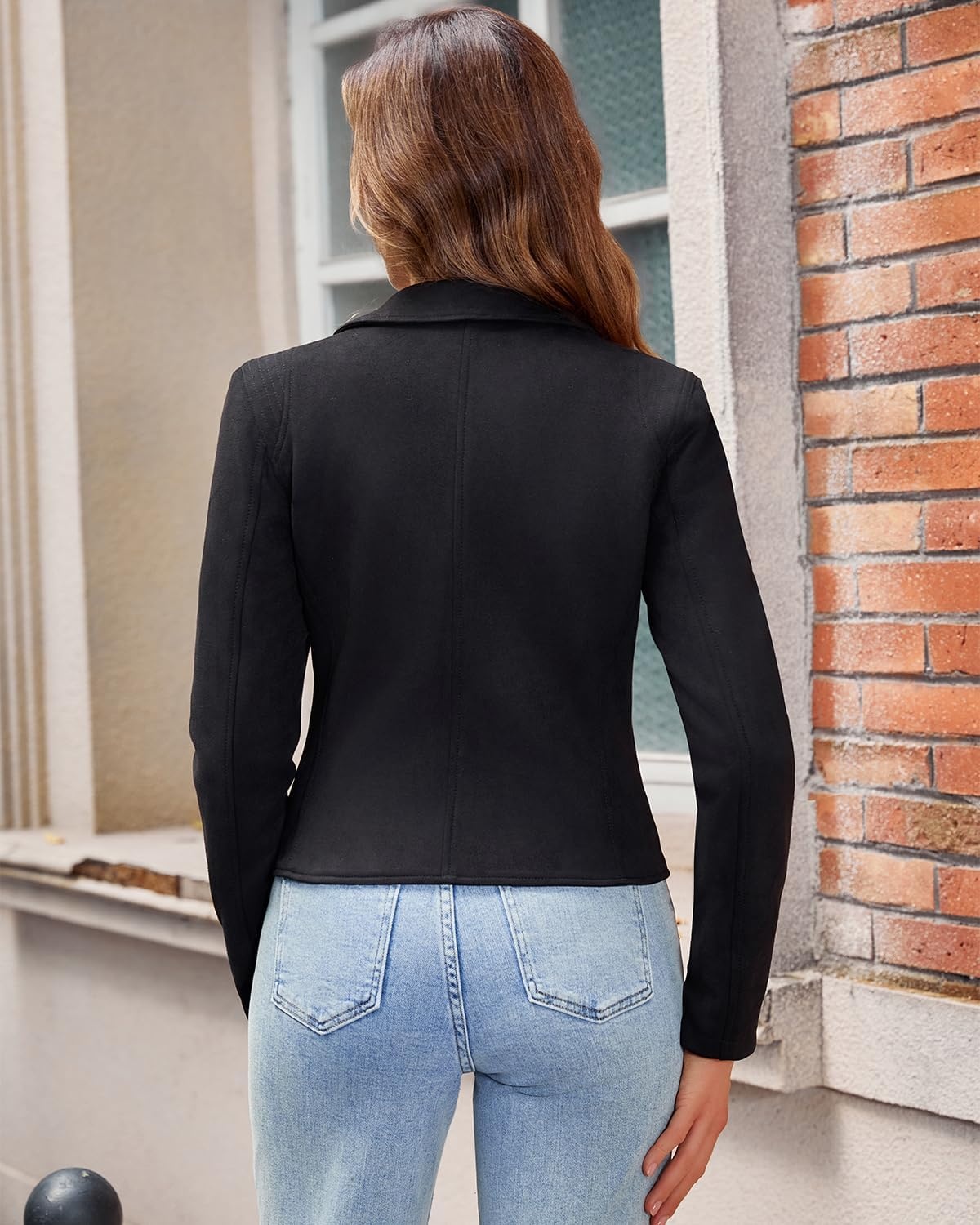 image:imageDIASHINY Women Faux Leather Jacket Slim Belted PU Moto Coat Pu Faux Leather Notch Lapel Asymmetrical Zipper Adjustable Belt Slim Fit Casual Party Women Cropped Biker Jacket143 Black