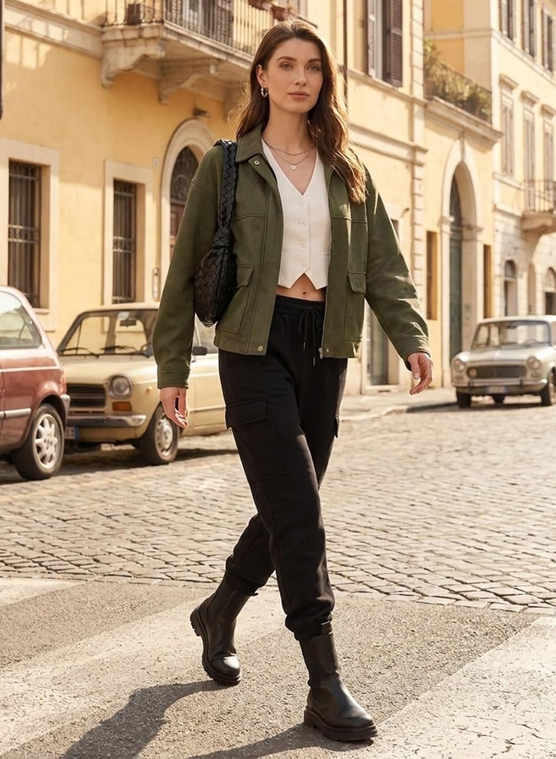 image:imageEVALESS Womens Faux Suede Jacket Fall Fashion Casual Winter Coats Outerwear Vintage Trendy Lapel Collar Zip Up Bomber Jackets with PocketsLoose Fit Travel Western Cowgirls OutfitsBusiness CasualGreen