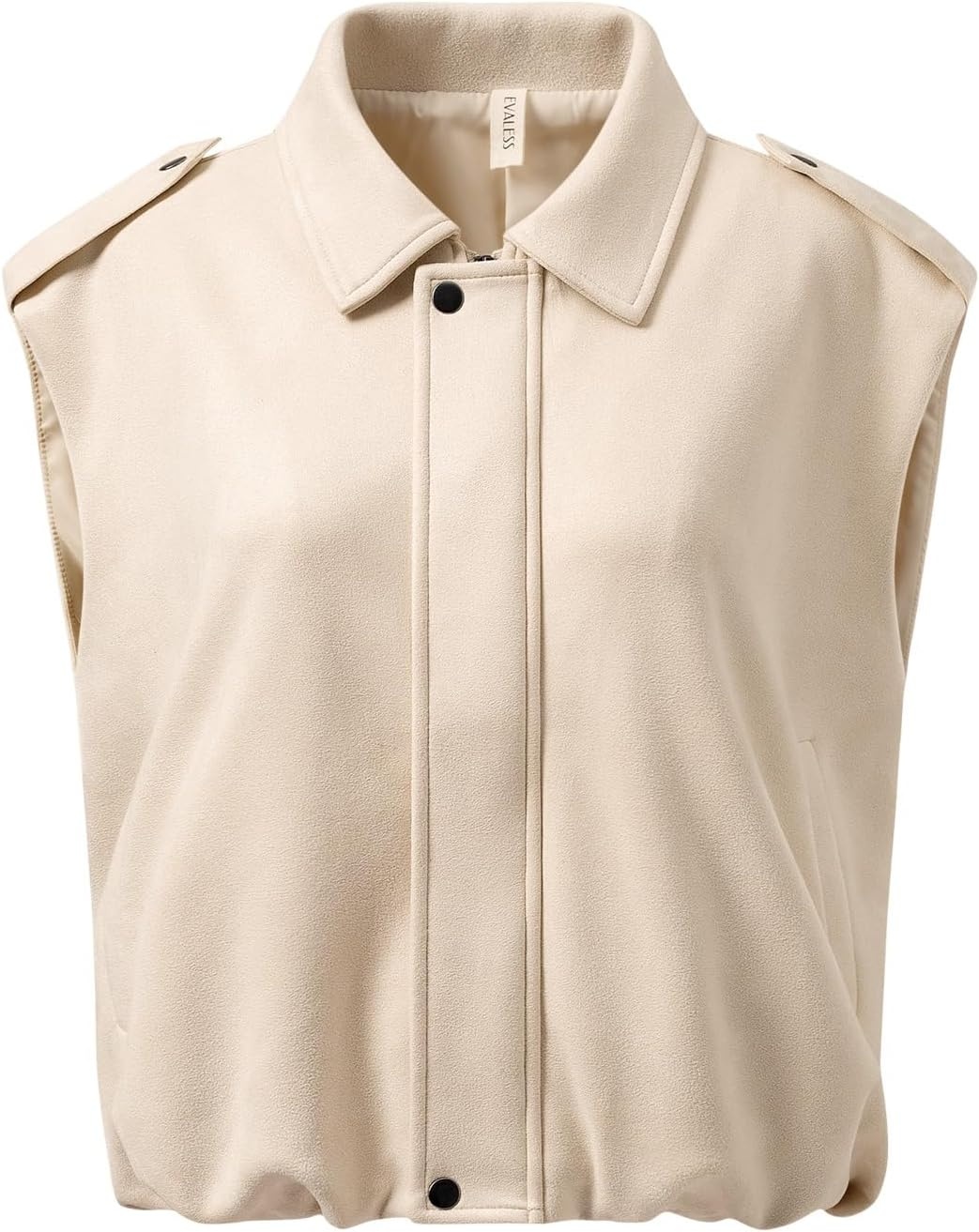 image:imageEVALESS Womens Vest Faux Suede Sleeveless Jackets Fashion Spring 2026 Y2K Cropped Jacket Trendy Streetwear with PocketsBeige
