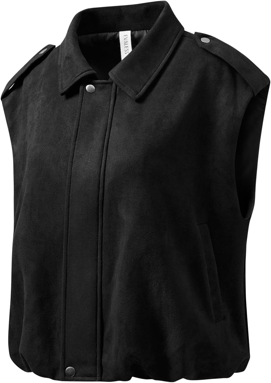 image:imageEVALESS Womens Vest Faux Suede Sleeveless Jackets Fashion Spring 2026 Y2K Cropped Jacket Trendy Streetwear with PocketsBlack
