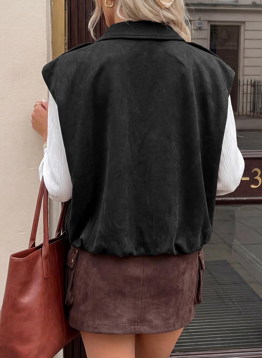 image:imageEVALESS Womens Vest Faux Suede Sleeveless Jackets Fashion Spring 2026 Y2K Cropped Jacket Trendy Streetwear with PocketsBlack