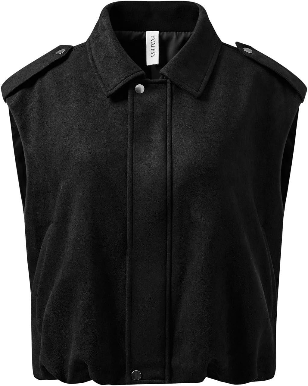 image:imageEVALESS Womens Vest Faux Suede Sleeveless Jackets Fashion Spring 2026 Y2K Cropped Jacket Trendy Streetwear with PocketsBlack
