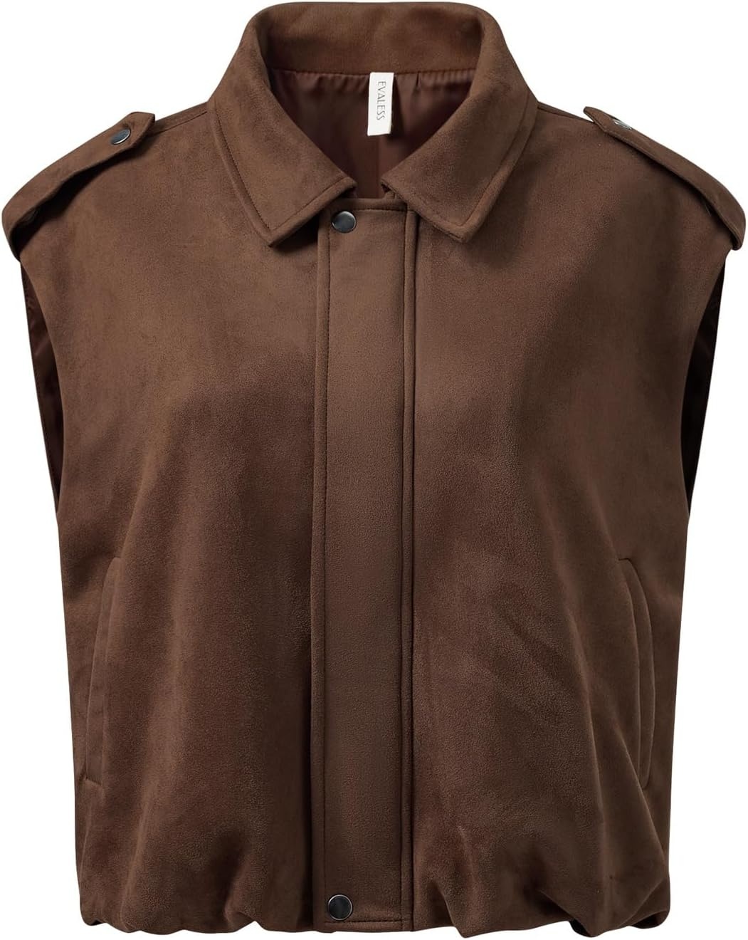 image:imageEVALESS Womens Vest Faux Suede Sleeveless Jackets Fashion Spring 2026 Y2K Cropped Jacket Trendy Streetwear with PocketsChicory Coffee