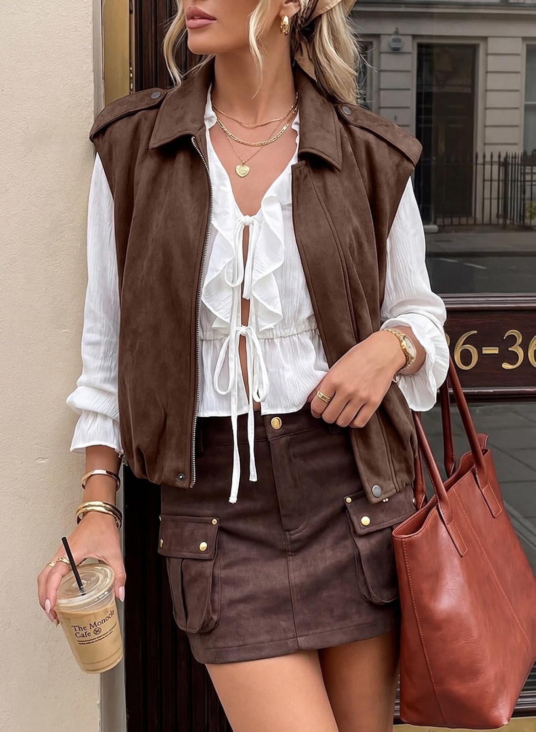 image:imageEVALESS Womens Vest Faux Suede Sleeveless Jackets Fashion Spring 2026 Y2K Cropped Jacket Trendy Streetwear with PocketsChicory Coffee