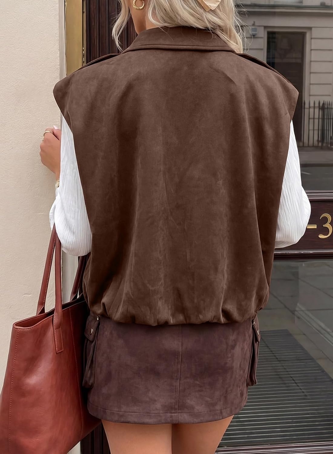 image:imageEVALESS Womens Vest Faux Suede Sleeveless Jackets Fashion Spring 2026 Y2K Cropped Jacket Trendy Streetwear with PocketsChicory Coffee