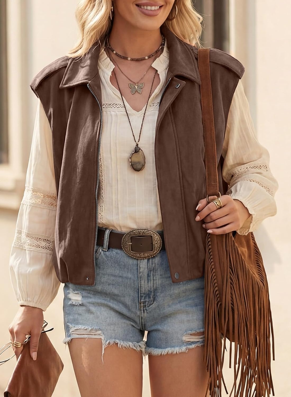 image:imageEVALESS Womens Vest Faux Suede Sleeveless Jackets Fashion Spring 2026 Y2K Cropped Jacket Trendy Streetwear with PocketsChicory Coffee