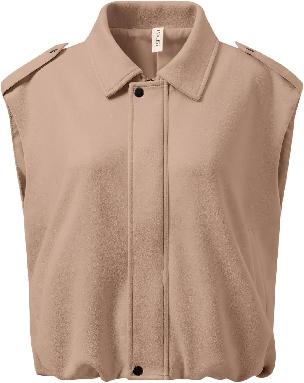 image:imageEVALESS Womens Vest Faux Suede Sleeveless Jackets Fashion Spring 2026 Y2K Cropped Jacket Trendy Streetwear with PocketsParchment
