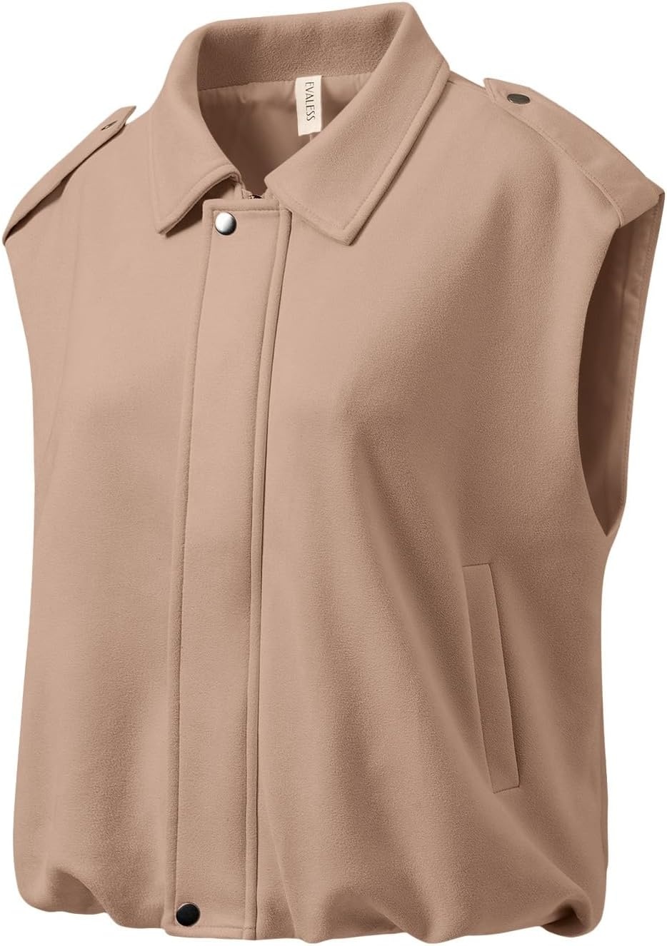 image:imageEVALESS Womens Vest Faux Suede Sleeveless Jackets Fashion Spring 2026 Y2K Cropped Jacket Trendy Streetwear with PocketsParchment