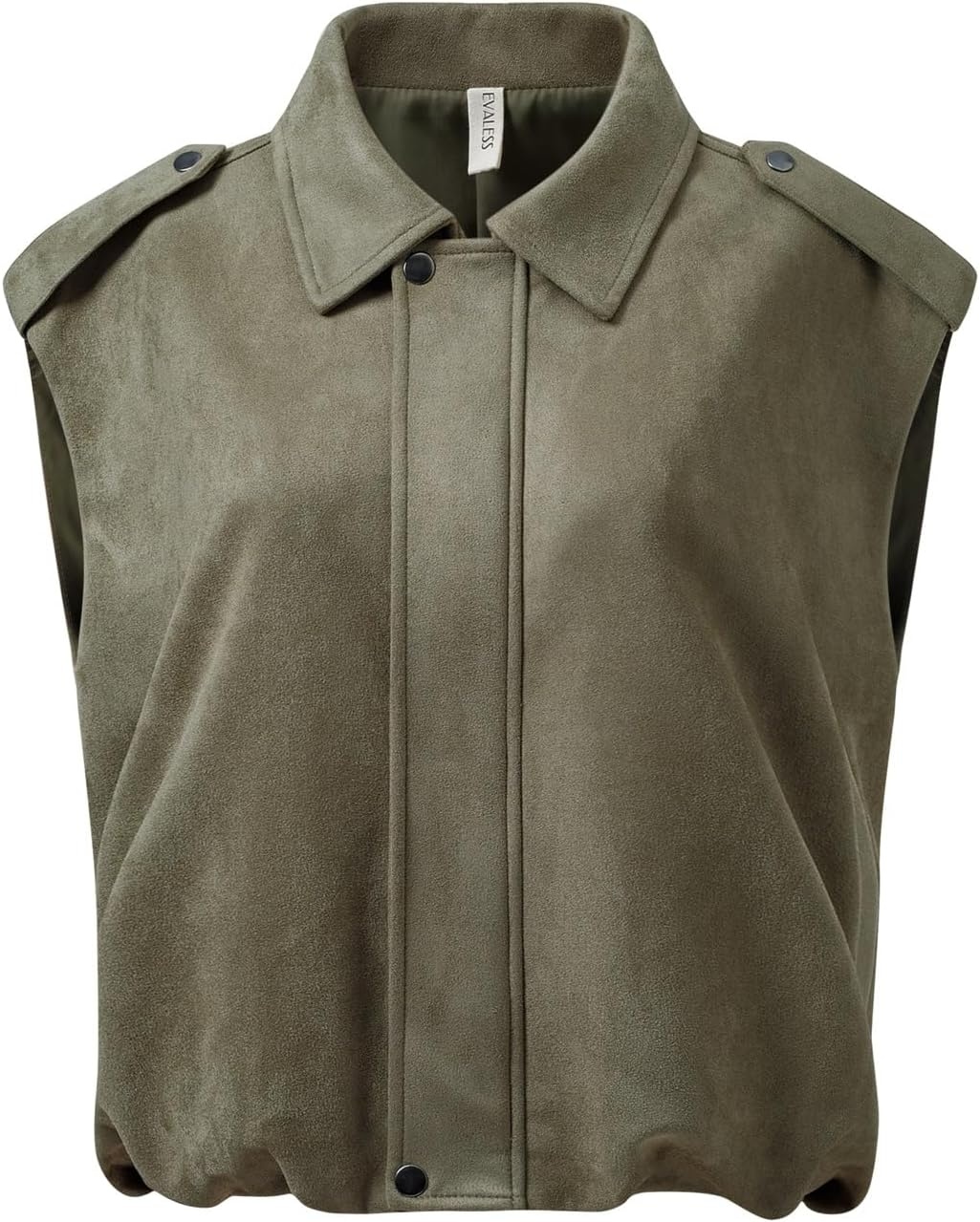 image:imageEVALESS Womens Vest Faux Suede Sleeveless Jackets Fashion Spring 2026 Y2K Cropped Jacket Trendy Streetwear with PocketsSmoke Green