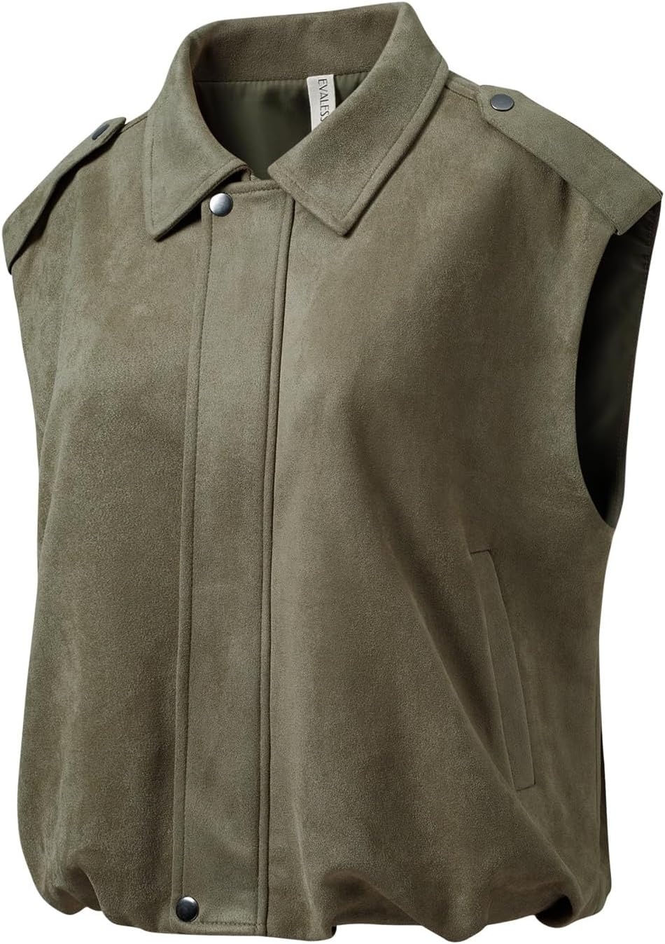 image:imageEVALESS Womens Vest Faux Suede Sleeveless Jackets Fashion Spring 2026 Y2K Cropped Jacket Trendy Streetwear with PocketsSmoke Green