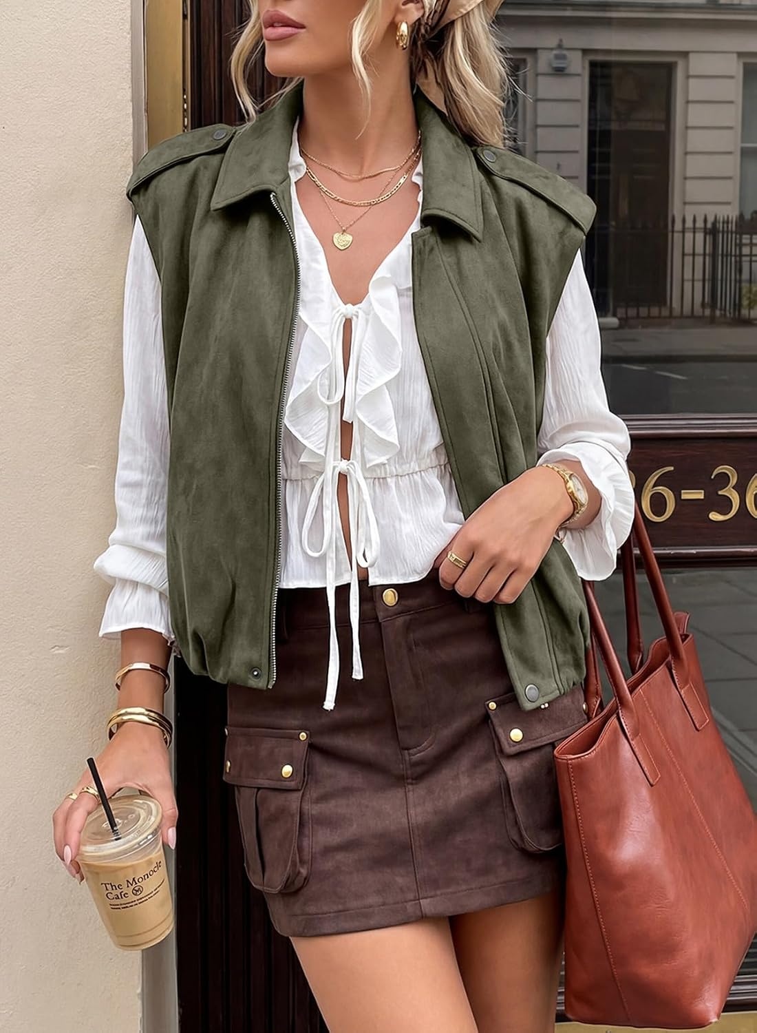 image:imageEVALESS Womens Vest Faux Suede Sleeveless Jackets Fashion Spring 2026 Y2K Cropped Jacket Trendy Streetwear with PocketsSmoke Green