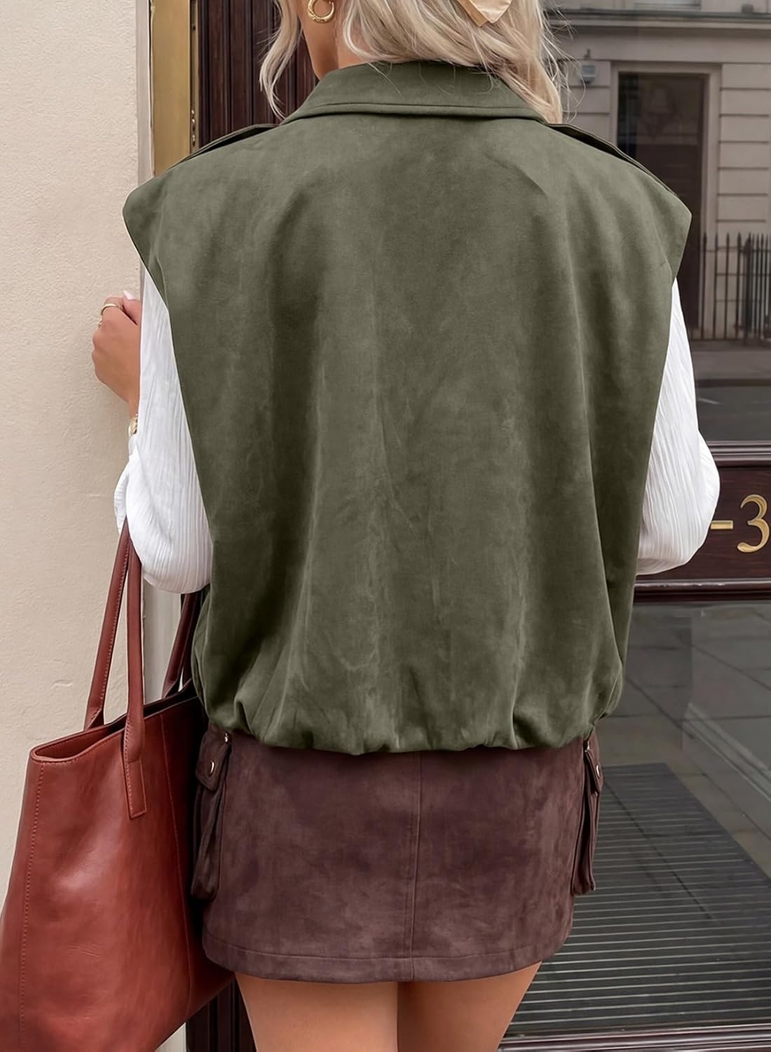 image:imageEVALESS Womens Vest Faux Suede Sleeveless Jackets Fashion Spring 2026 Y2K Cropped Jacket Trendy Streetwear with PocketsSmoke Green