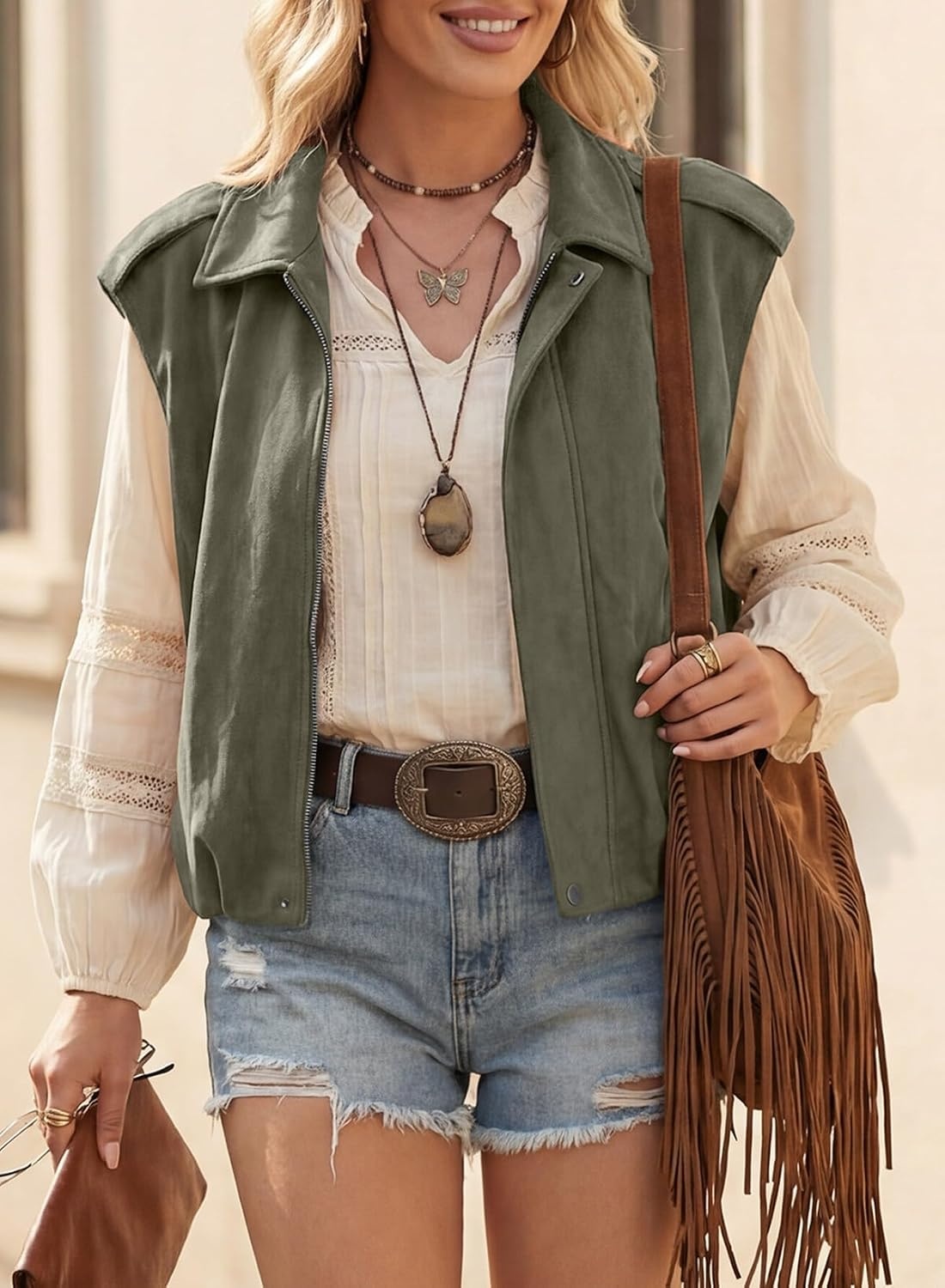 image:imageEVALESS Womens Vest Faux Suede Sleeveless Jackets Fashion Spring 2026 Y2K Cropped Jacket Trendy Streetwear with PocketsSmoke Green