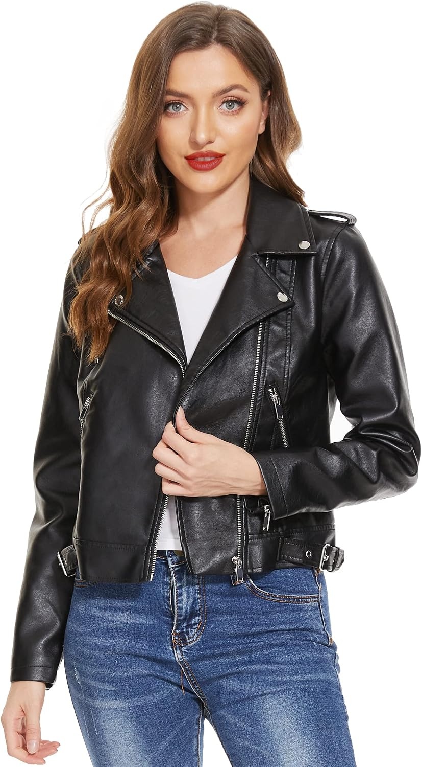 image:imageFaux Leather Jacket for Women Vegan Jackets Moto Biker Motocycle CoatBlacks