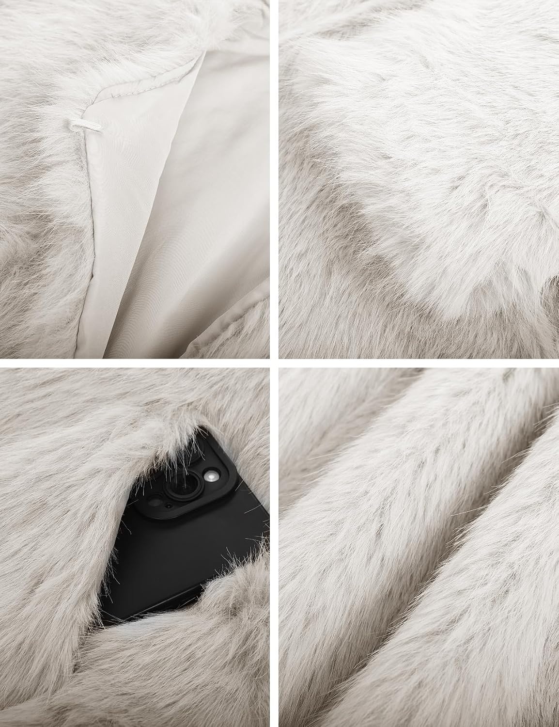 image:imageFlygo Womens Faux Fur Coat Winter Warm Cropped Fluffy Shaggy Jacket Smooth Lining Open Front Long Sleeve Snap Button 2 Pockets 2026 Luxury Fuzzy Outerwear Cardigan Going Out Wedding PartyBeige