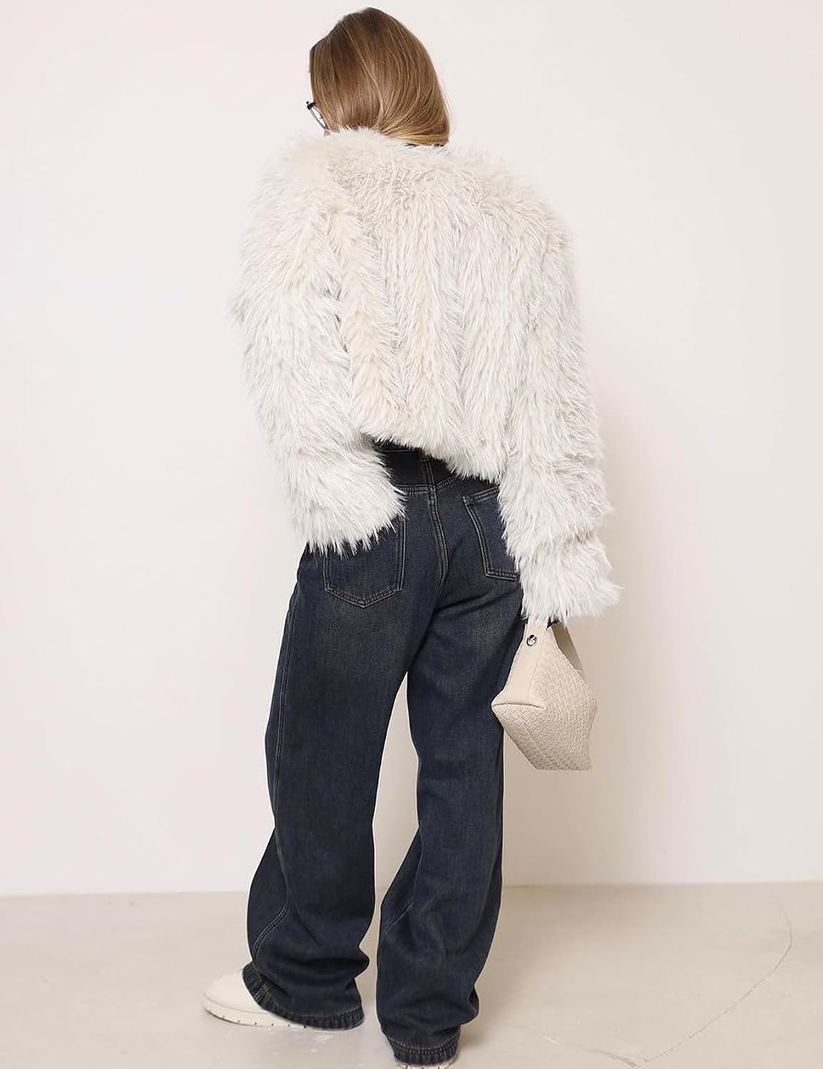 image:imageFlygo Womens Faux Fur Coat Winter Warm Cropped Fluffy Shaggy Jacket Smooth Lining Open Front Long Sleeve Snap Button 2 Pockets 2026 Luxury Fuzzy Outerwear Cardigan Going Out Wedding PartyBeige