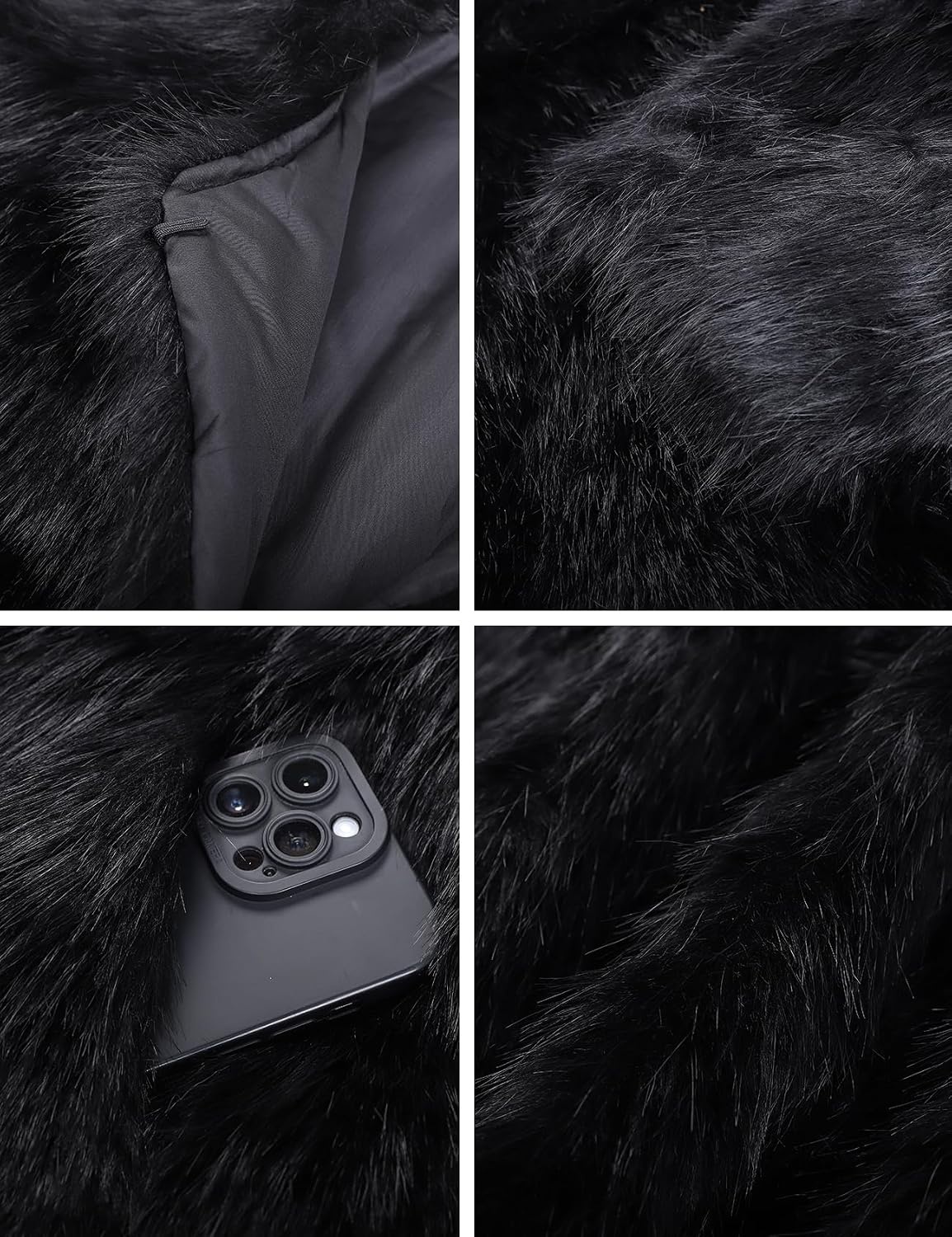 image:imageFlygo Womens Faux Fur Coat Winter Warm Cropped Fluffy Shaggy Jacket Smooth Lining Open Front Long Sleeve Snap Button 2 Pockets 2026 Luxury Fuzzy Outerwear Cardigan Going Out Wedding PartyBlack