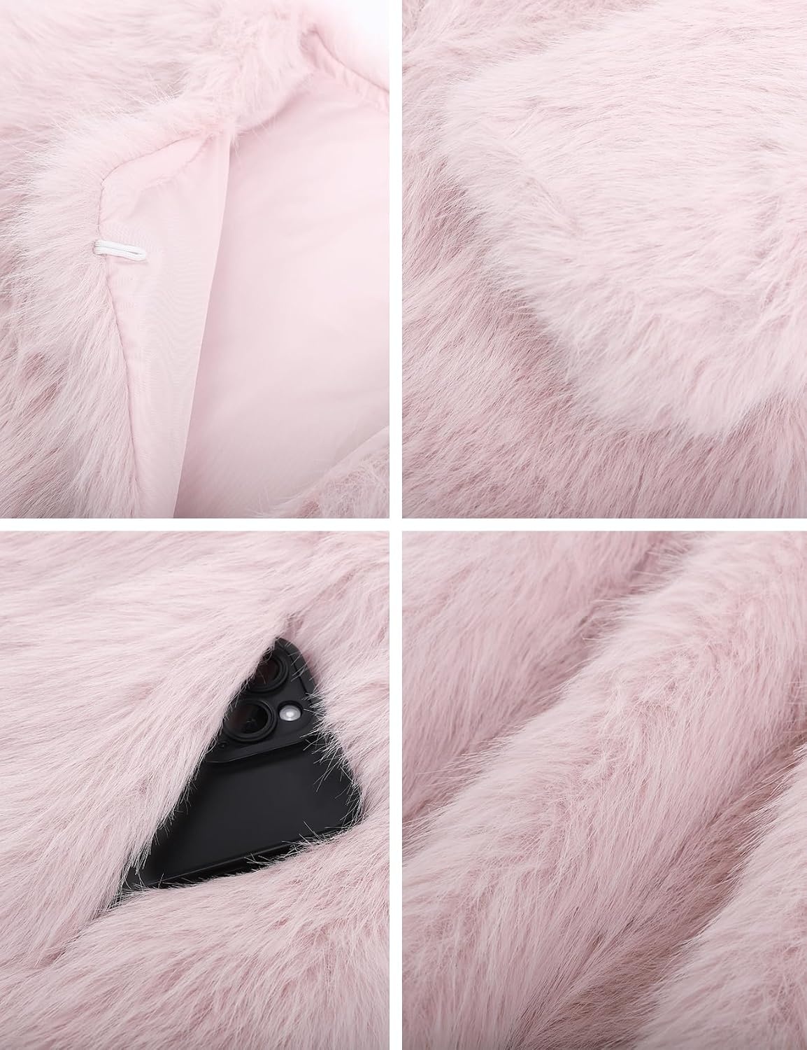 image:imageFlygo Womens Faux Fur Coat Winter Warm Cropped Fluffy Shaggy Jacket Smooth Lining Open Front Long Sleeve Snap Button 2 Pockets 2026 Luxury Fuzzy Outerwear Cardigan Going Out Wedding PartyPink