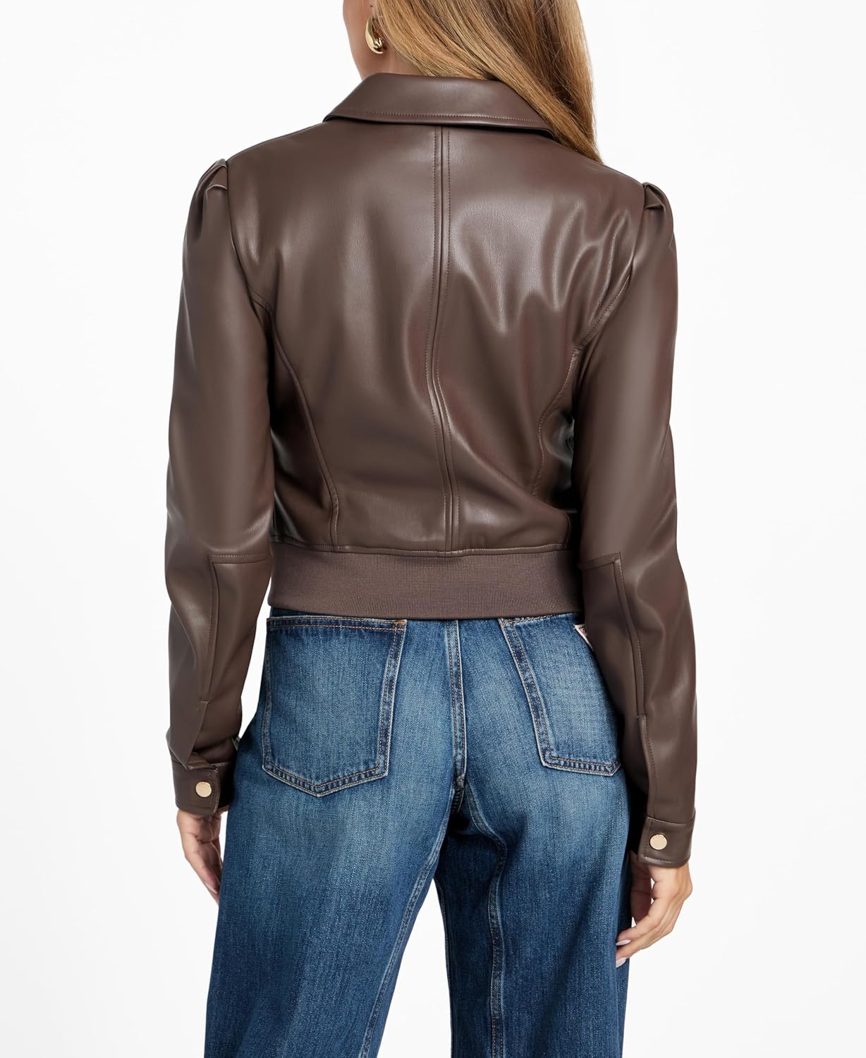 image:imageGUESS Womens Fancy Zipped Faux Leather Biker JacketChocolate Brownie