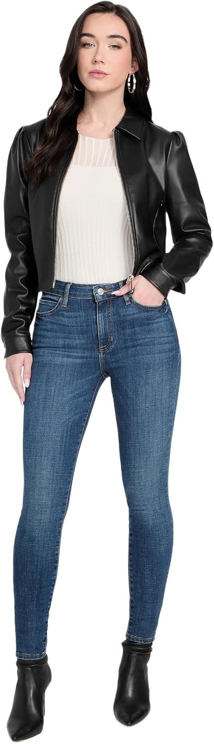 image:imageGUESS Womens Fancy Zipped Faux Leather Biker JacketJet Black