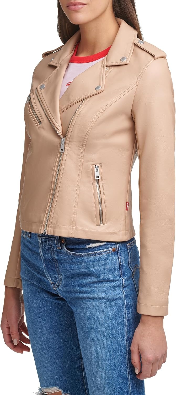 image:imageLevis Womens Classic Faux Leather Moto JacketBiscotti Beige