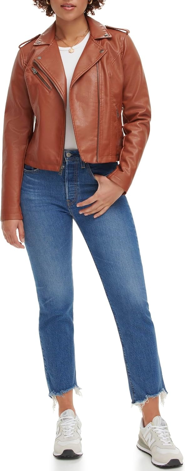image:imageLevis Womens Classic Faux Leather Moto JacketCamel Brown