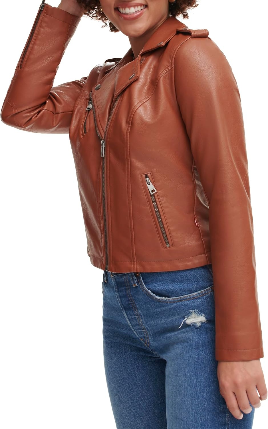 image:imageLevis Womens Classic Faux Leather Moto JacketCamel Brown