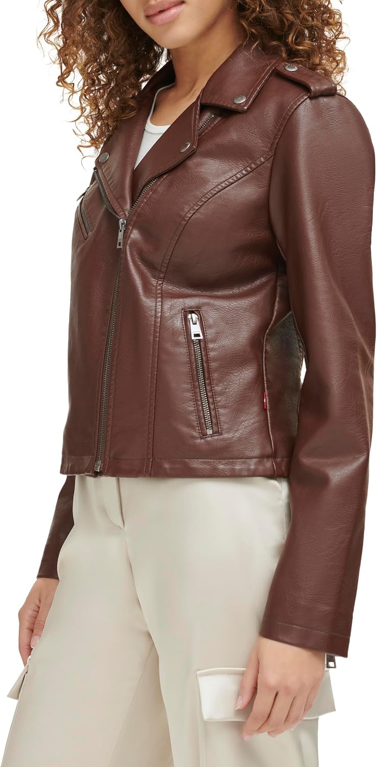 image:imageLevis Womens Classic Faux Leather Moto JacketChocolate Brown