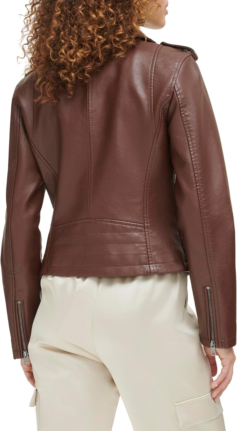 image:imageLevis Womens Classic Faux Leather Moto JacketChocolate Brown
