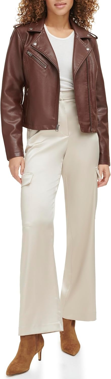 image:imageLevis Womens Classic Faux Leather Moto JacketChocolate Brown