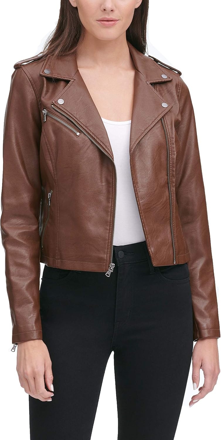 image:imageLevis Womens Classic Faux Leather Moto JacketCognac Beige
