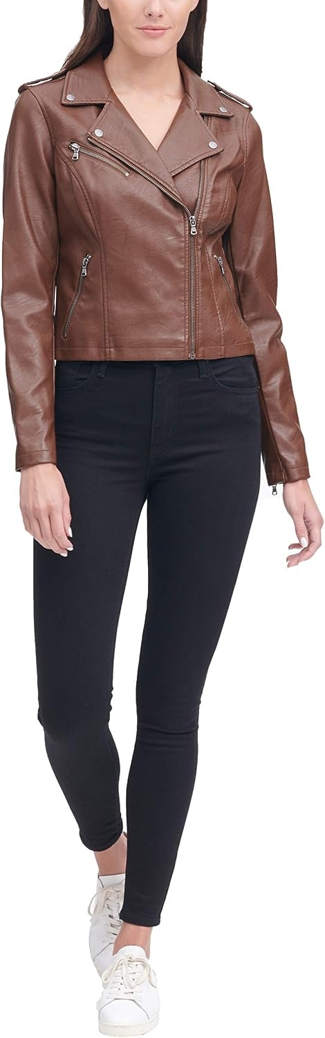 image:imageLevis Womens Classic Faux Leather Moto JacketCognac Beige
