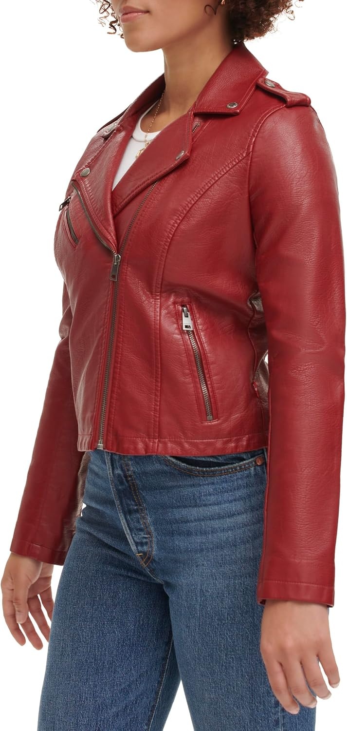 image:imageLevis Womens Classic Faux Leather Moto JacketDeep Cherry Red